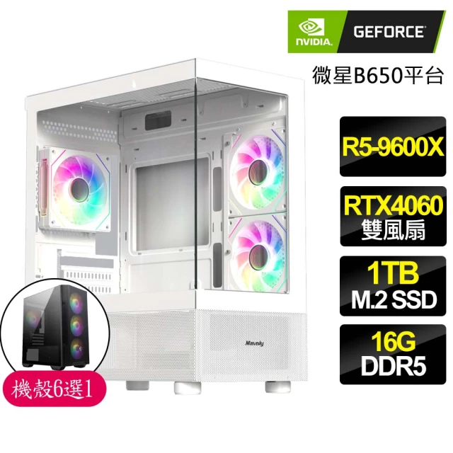 NVIDIA R5六核 RTX4060 {龍騰虎威}海景房電競電腦(R5-9600X/B650/16G D5/1TB)