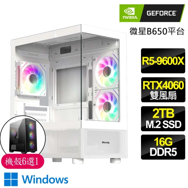 NVIDIA R5六核 RTX4060 WiN11{龍驤虎騰}海景房電競電腦(R5-9600X/B650/16G D5/2TB)