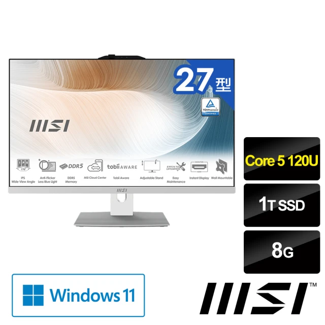 MSI 微星 27型i5液晶電腦(Modern AM272P 1M-859TW/Intel Core 5 120U/8G/1T SSD/Win11)