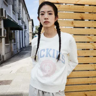 【Dickies】女款米白色胸前大尺寸印花舒適柔軟長袖休閒大學T｜DK0A868PC48