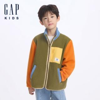 【GAP】兒童裝 Logo立領外套-綠色拼接(642288)