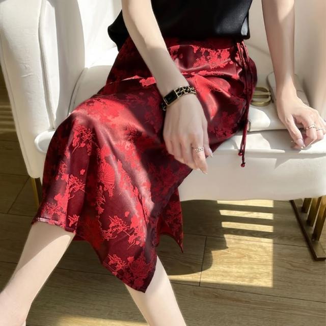 【巴黎精品】現貨+預購 真絲長裙緞面半身裙(高腰印花桑蠶絲A字女裙子4色a1gj12)