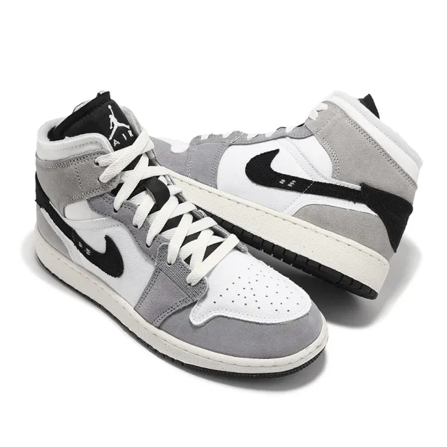 【NIKE 耐吉】休閒鞋 Air Jordan 1 Mid SE Craft GS 大童 女鞋 水泥灰 麂皮 AJ1(FD9091-002)