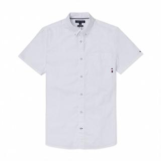 【Tommy Hilfiger】TOMMY 經典刺繡Logo短袖襯衫-白色 上衣(平輸品)