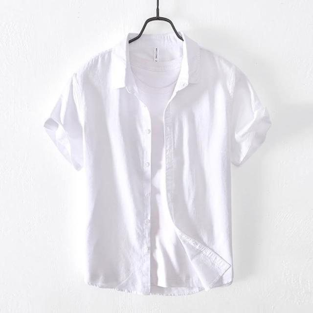 【巴黎精品】現貨+預購 襯衫短袖上衣(舒適翻領棉麻襯衣男裝5色a1es16)