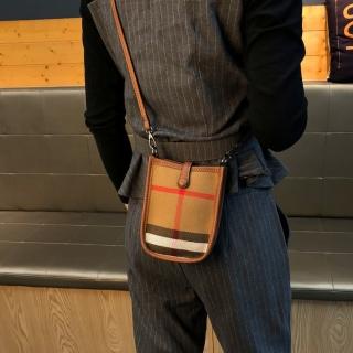 【LEESA】母親節禮物 格子帆布包\真皮斜揹包\斜揹包\側揹包\帆布包\手機包\便攜包\蹦迪包\女生小包包\經典