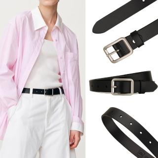 【LEESA】真皮皮帶\褲帶\皮帶\中性腰帶\方扣皮帶\銀扣腰帶\韓國皮帶\牛皮皮帶\皮帶\黑色皮帶\高