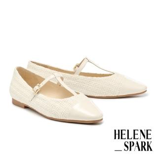 【HELENE SPARK】內斂優雅T字帶異材質瑪莉珍低跟鞋(米)