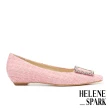【HELENE_SPARK】高雅穿鍊方釦毛呢布建築坡尖頭低跟鞋(粉)