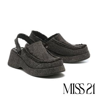 【MISS 21】復古搖滾牛仔布多穿大頭厚底穆勒拖鞋(黑)