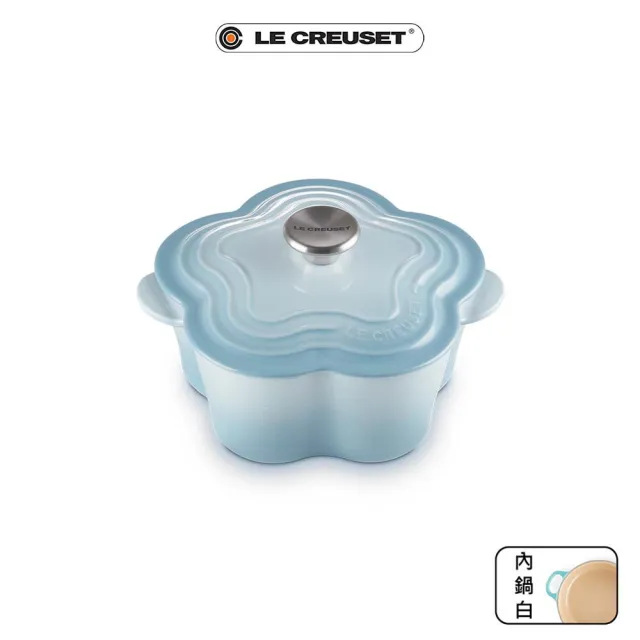 【Le Creuset】琺瑯鑄鐵鍋山茶花鍋20cm(雪紡粉/海岸藍/棉花白-鋼頭-內鍋白 3色選1)