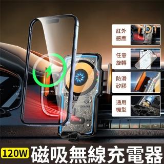 【YOLU】15W 車用MagSafe磁吸透明無線充電盤 自動開合車載出風口導航支架 汽車無線充電器 車架(交換禮物)
