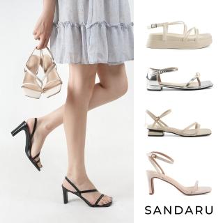 【SANDARU 山打努】細帶涼鞋 一字涼鞋 簡約 百搭 方頭 大尺碼 低跟鞋 高跟鞋(多款任選)
