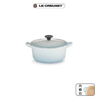 【Le Creuset】琺瑯鑄鐵鍋圓鍋18cm(海岸藍-電木頭-內鍋白)