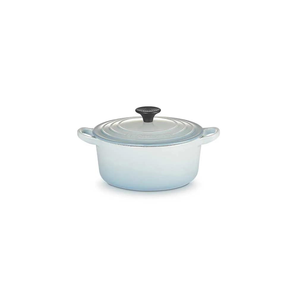 【Le Creuset】琺瑯鑄鐵鍋圓鍋18cm(海岸藍-電木頭-內鍋白)