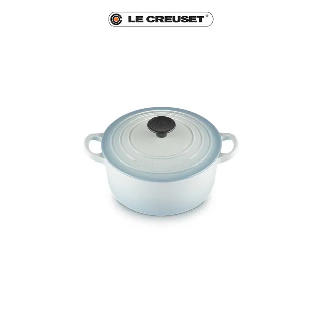 【Le Creuset】琺瑯鑄鐵鍋圓鍋18cm(海岸藍-電木頭-內鍋白)