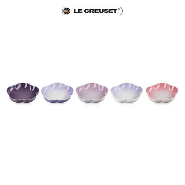 【Le Creuset】復古調色盤系列 瓷器花型盤-中-20cm-5入(星河紫/藍鈴紫/卡特蘭/淡粉紫/綻放粉)