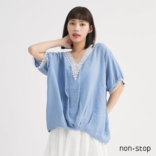 【non-stop】復古蕾絲V領寬版上衣-2色