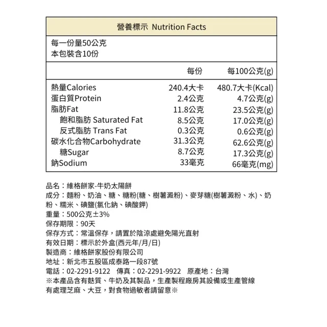 【vigorkobo 維格餅家】牛奶太陽餅10入/2盒(濃郁奶香與麥芽糖的風味相得益彰)