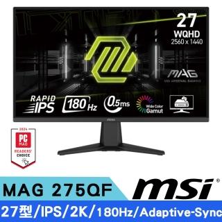 【MSI 微星】MAG 275QF 27型 IPS 2K電競螢幕(0.5ms/180Hz/Adaptive-Sync)