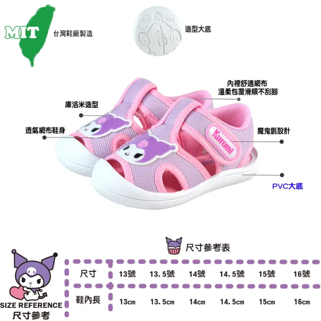 【SANRIO 三麗鷗】13-16cm 兒童鞋 輕量護腳趾休閒布涼鞋(共3色)
