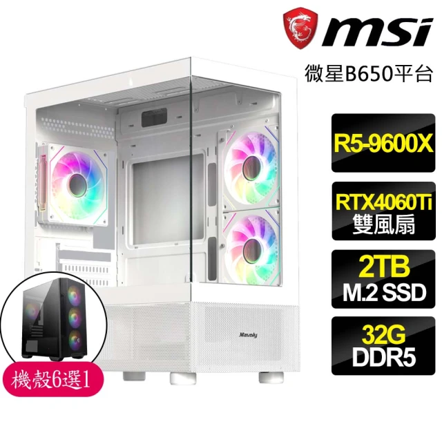 微星平台微星平台 R5六核 RTX4060Ti {精雕細琢}海景房電競電腦(R5-9600X/B650/32G D5/2TB)