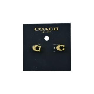 【COACH】C字水鑽針式蝴蝶扣耳環(金色)