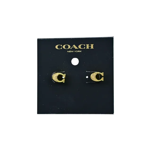 【COACH】C字水鑽針式蝴蝶扣耳環(金色)
