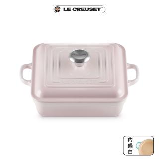 【Le Creuset】典藏琺瑯鑄鐵鍋方鍋 24cm(貝殼粉-鋼頭-內鍋白)