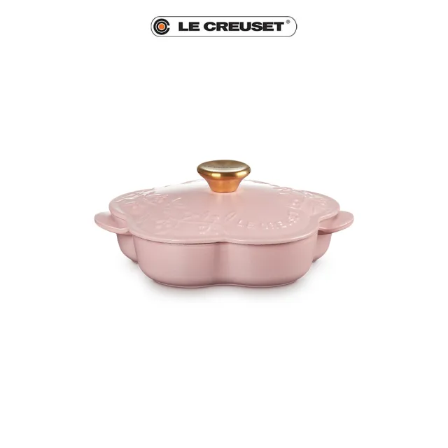 【Le Creuset】凡爾賽花園系列琺瑯鑄鐵鍋山茶花燉飯鍋20cm(甜心粉-金頭-內鍋白)