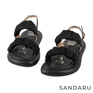 【SANDARU 山打努】涼鞋 雙帶雪紡抓皺軟Q腳墊平底涼鞋(黑)