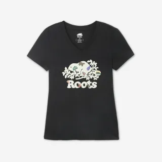 【Roots】Roots女裝- OUTSIDERS BEAVER SLIM V-NECK 短袖T恤(黑色)