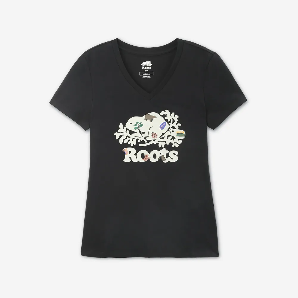 【Roots】Roots女裝- OUTSIDERS BEAVER SLIM V-NECK 短袖T恤(黑色)