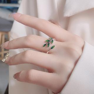 【KT DADA】開口戒指 戒指 小戒指 純銀戒指 造型戒指 古風戒指 復古戒指 綠色戒指 葉子戒指 不