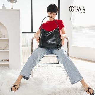 【OCTAVIA 8】OCTAVIA8 真皮- 大女子 金屬色梯型百變造型肩揹包 - 獨立黑(OCTAVIA 8 2024 真皮)