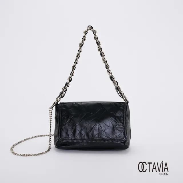 【OCTAVIA 8】雙11 OCTAVIA8 真皮- 大女子II 金屬色粗鍊條翻蓋造型肩背包 - 享受黑(OCTAVIA 8 20