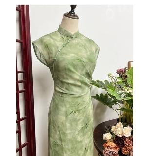 【巴黎精品】現貨+預購 連身裙改良式旗袍(新中式短袖印花雪紡顯瘦女裙子a1gc35)