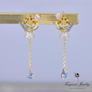 【Turquoise Jewelry】簡約氣質藍色鋯石聖誕雪花星月925銀鍍金耳環(tqsm0004)
