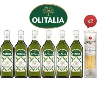 【Olitalia奧利塔】超值特級初榨橄欖油禮盒組1000mlx6瓶(+贈Molisana茉莉義大利直麵或細直麵500gx2包)