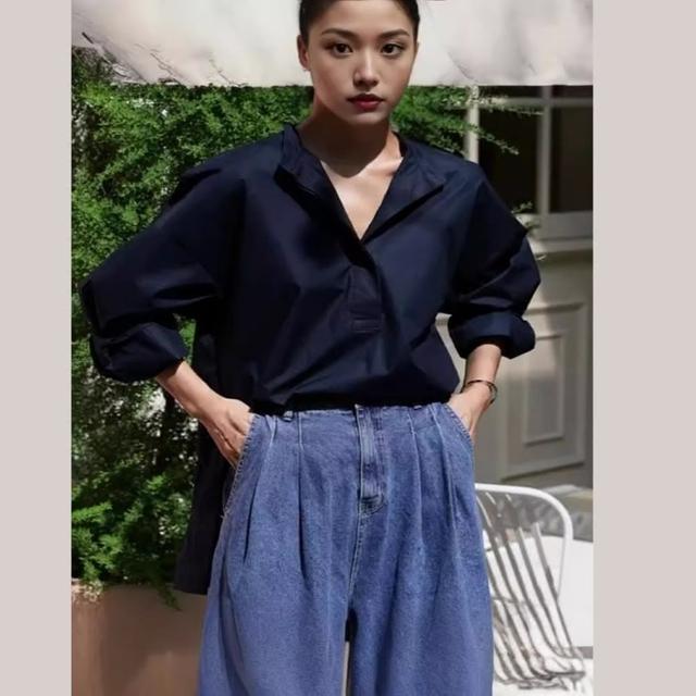 【巴黎精品】現貨+預購 襯衫長袖上衣(前短後長立領寬鬆女裝2色a1go28)