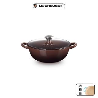 【Le Creuset】琺瑯鑄鐵鍋媽咪鍋18cm(巧克力棕-鋼頭-內鍋白)