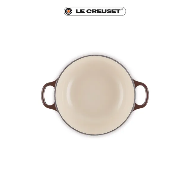 【Le Creuset】琺瑯鑄鐵鍋媽咪鍋18cm(巧克力棕-鋼頭-內鍋白)