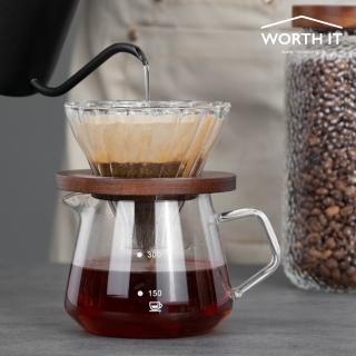 【渥思】手沖咖啡玻璃壺組-300ml(濾杯+竹託+玻璃壺)