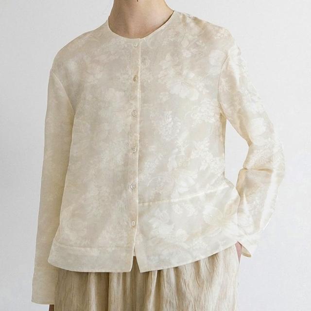 【巴黎精品】現貨+預購 襯衫長袖上衣(絲綿提花休閒開襟女裝a1gq50)