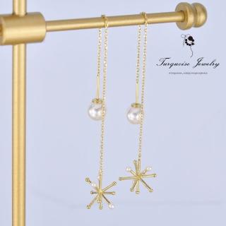 【Turquoise Jewelry】簡約輕奢風立體雪花天然迷你珍珠925銀鍍金耳環(tqsm0001)