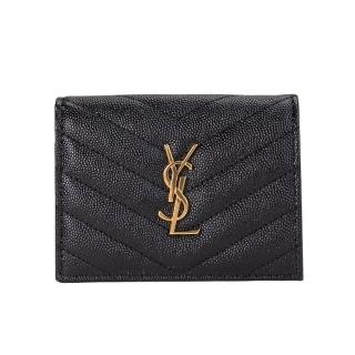 【YSL】MONOGRAM 魚子醬粒面壓紋釦式短夾(金字-黑色)