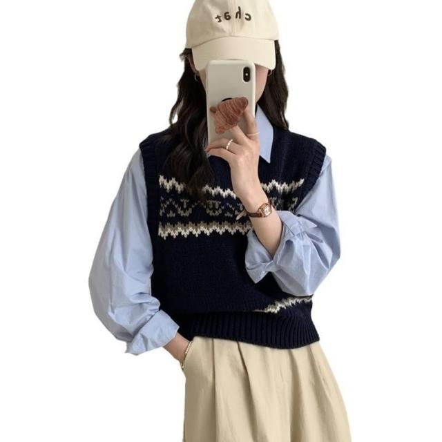 【巴黎精品】現貨+預購 針織背心毛衣馬甲(舒適休閒圓領復古女上衣3色w1aa21)