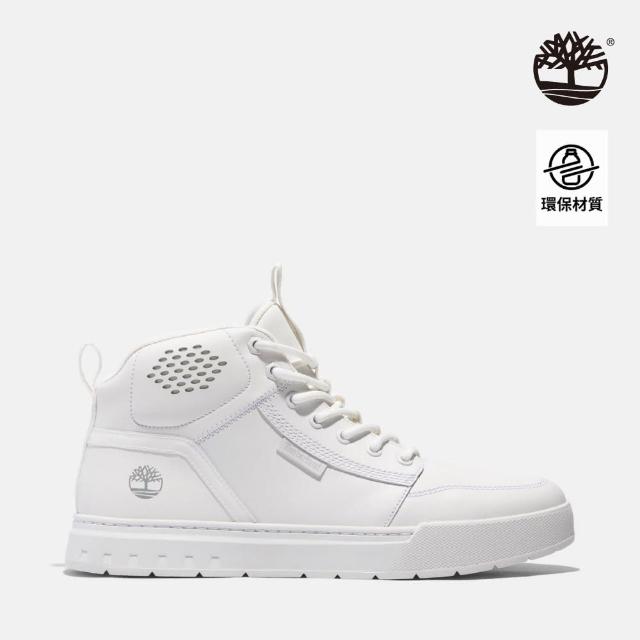 【Timberland 官方旗艦】男款白色皮革中筒休閒鞋(A66K5EM2)