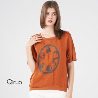 【Qiruo 奇若名品】春夏專櫃橘色上衣2416A 簡單圖騰設計(M-2XL)