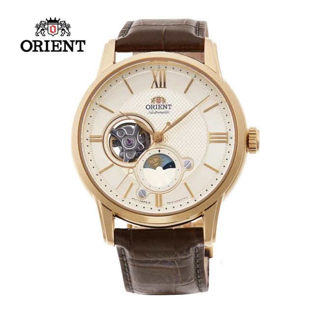 ORIENT 東方錶 ORIENT 東方錶 SUN&MOON系列 半露空日月相錶 皮帶款 金色 42mm(RA-AS0010S)